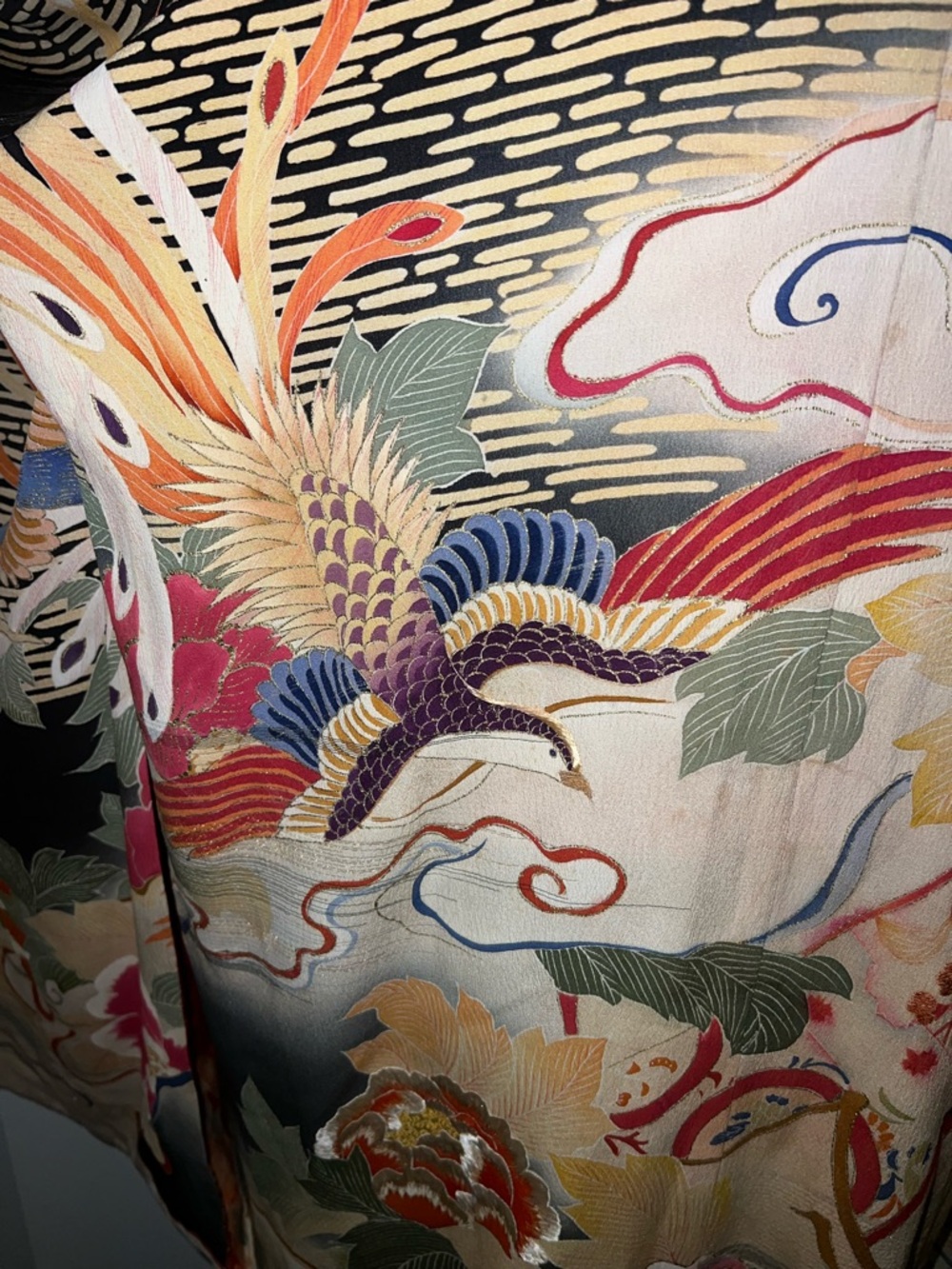Vintage Japanese Silk Kurotomesode Kimono Hand Painted Floral Gold Embroidery - Picture 9 of 16